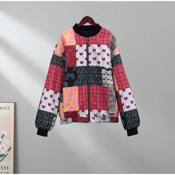 #26 LAST 1! Multicolor patch zip up lightweight bomber coat - Picture 10 of 12